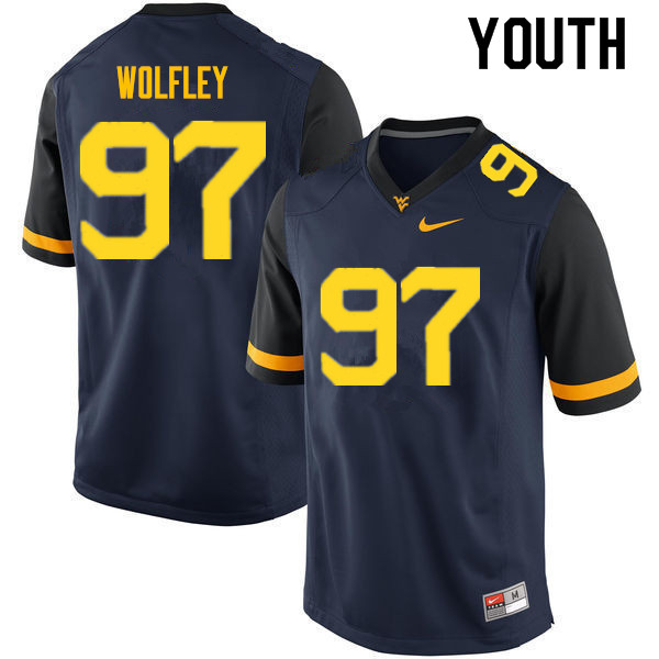Youth #97 Stone Wolfley West Virginia Mountaineers College Football Jerseys Sale-Navy